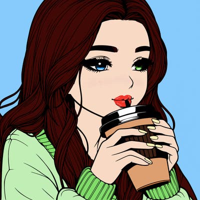 realistic girl drinking coffee