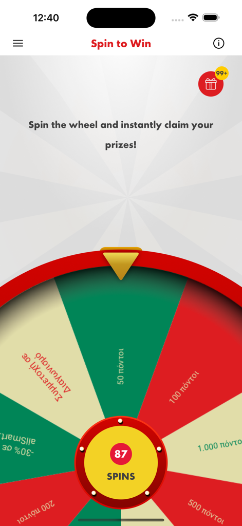 Spin to Win reward wheel in the Shell GO plus mobile app