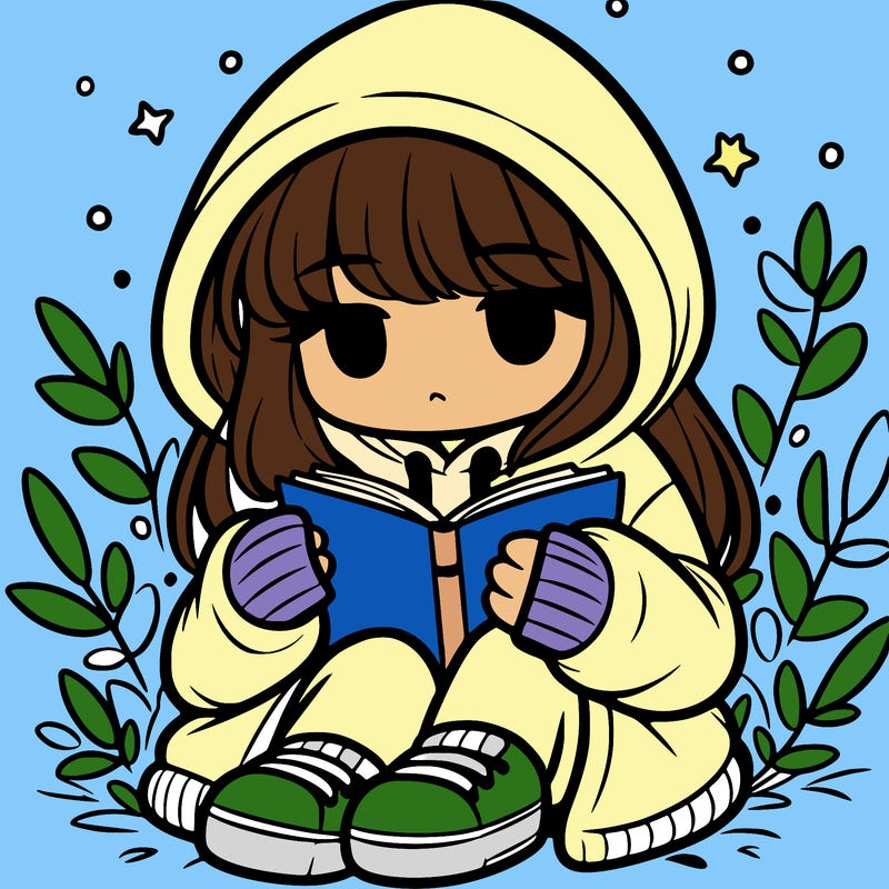 girl in oversized hoodie reading a book