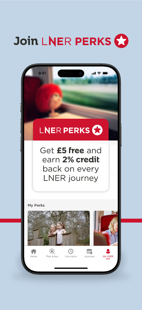 여행 혜택 및 로열티 프로그램 보상을 보여주는 LNER 앱 화면