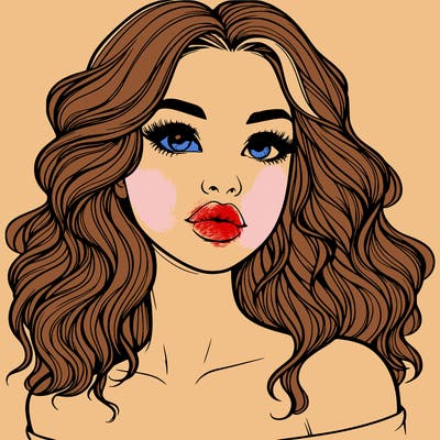 realistic girl with wavy hair and lips