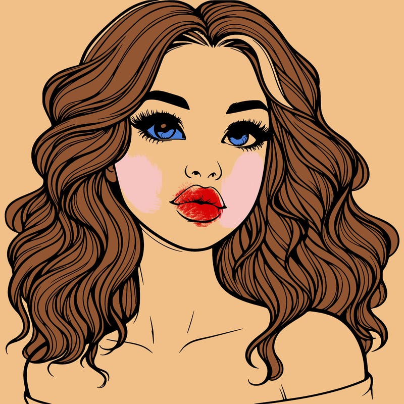realistic girl with wavy hair and lips