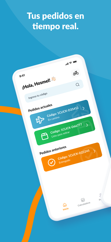 1Click Nicaragua - Screenshot of 1Click Nicaragua app home screen showing real time package tracking status