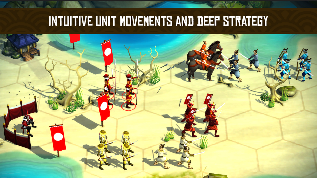 Tactical hex-based combat with samurai and cavalry units in Medieval Japan