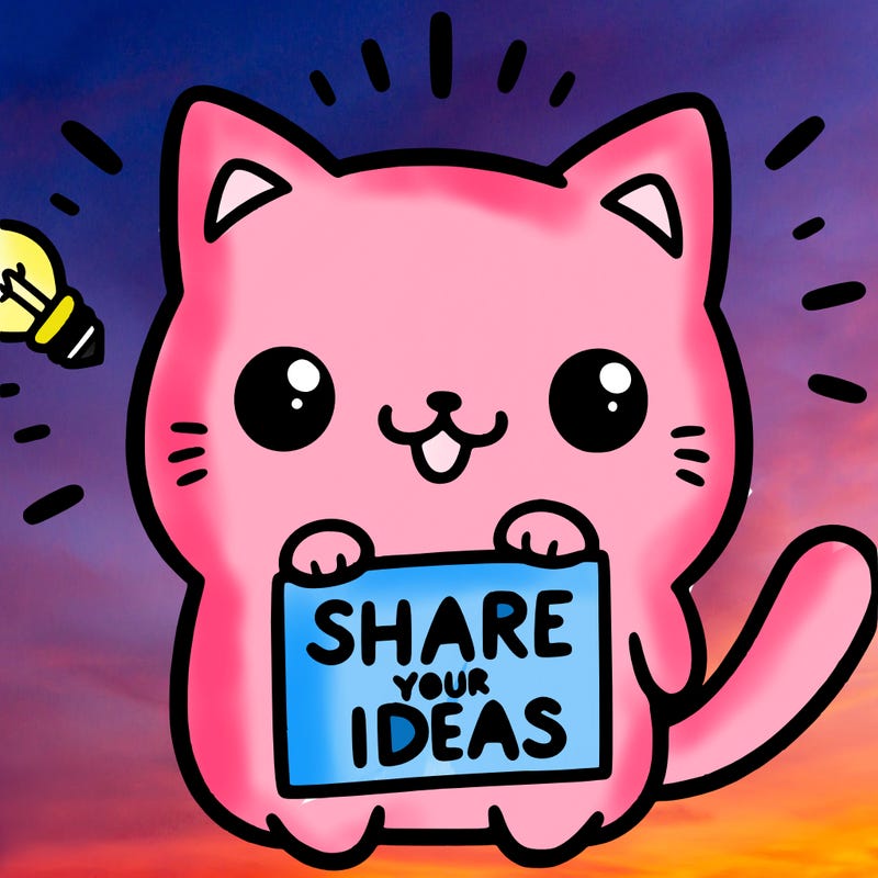 a cute cat saying share your ideas