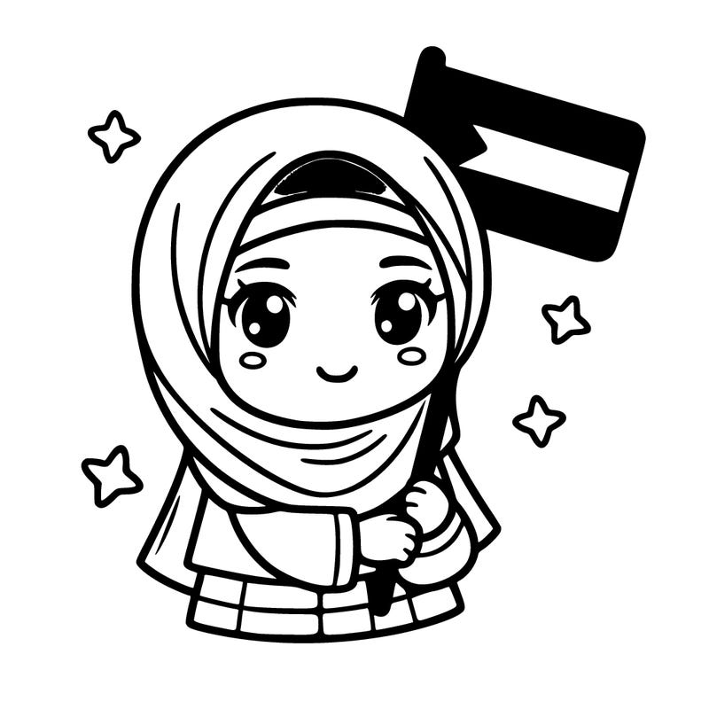 a girl wearing a hijab and holding a palestine flag