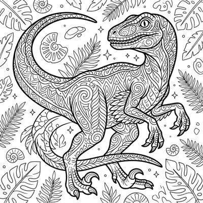 Dive into prehistoric fun with this captivating Velociraptor coloring page, designed with intricate patterns inspired by popular culture. Perfect for bringing a legendary dinosaur to life with your favorite colors.