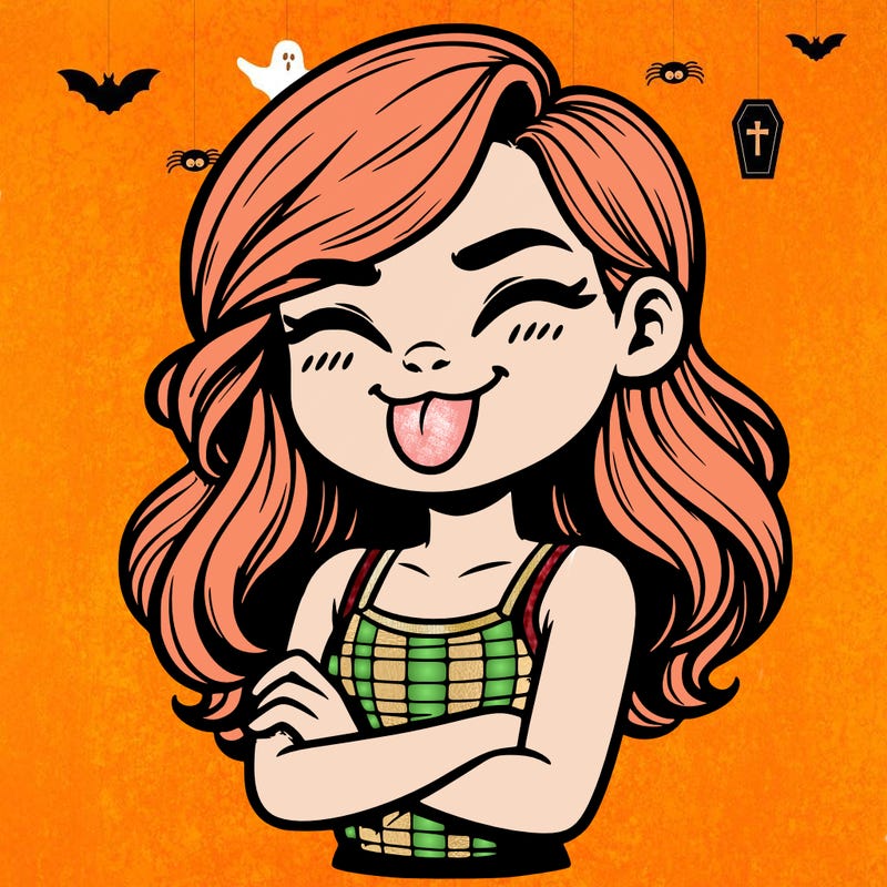 realistic girl crossing her arms and wearing a tank top with her tongue held out she has long hair