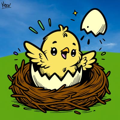 a baby chick hatching from an egg in a nest