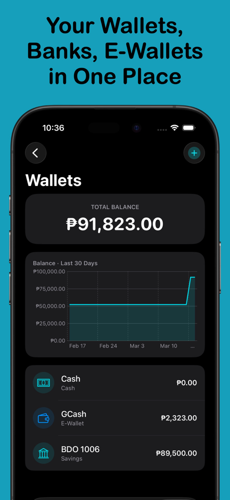 Boop: Budget & Expense Tracker - Boop budget tracker app Wallets screen showing total balance and account breakdown on an iPhone.