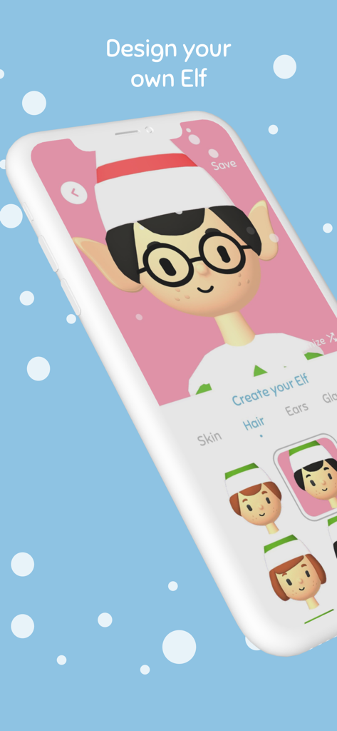 Elf Cam - Santa's elf tracker - The customize your own elf screen on the Elf Cam app showing different character options