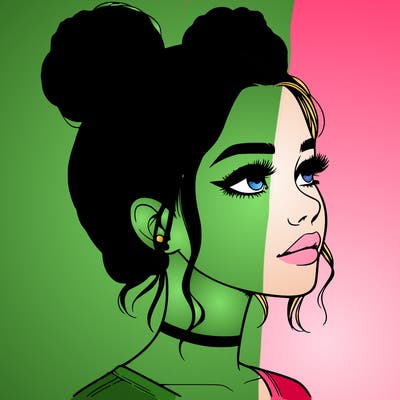 realistic girl with buns on the top of her head