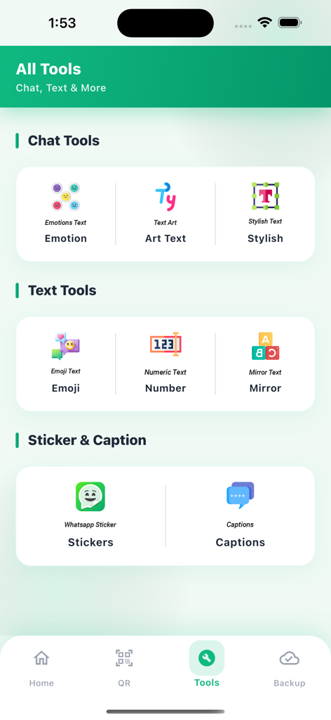 DualChat – WhatSacn Web - Interface of DualChat WhatScan Web featuring messaging tools like stylish text and stickers