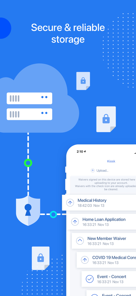 WaiverForever - Online Waiver - Graphic illustrating secure and reliable cloud storage for digital waivers in the WaiverForever app