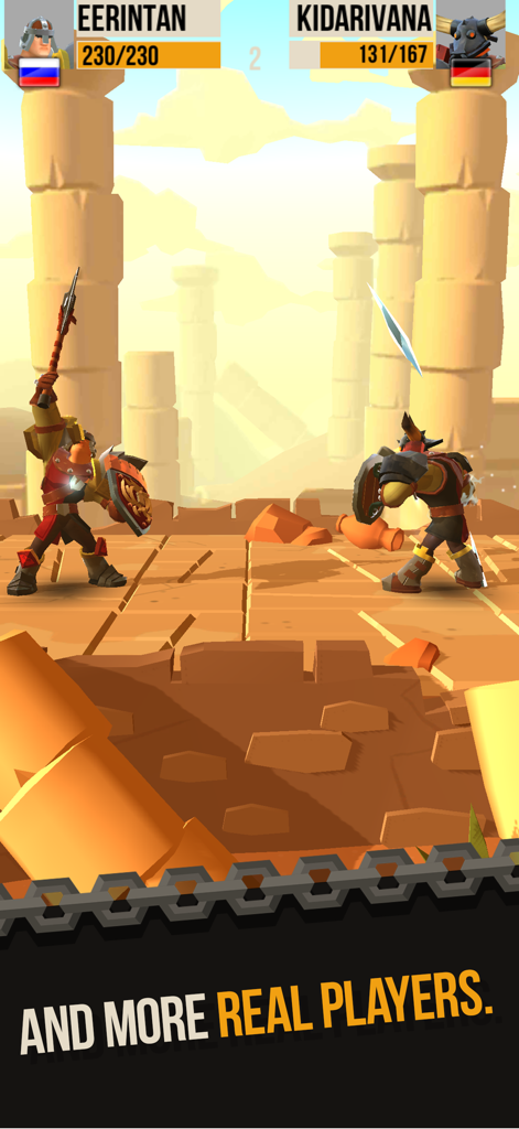 Gameplay of a medieval knight duel in a PvP arena against real players