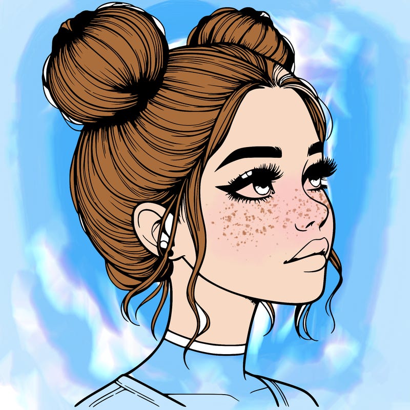 realistic girl with buns on the top of her head