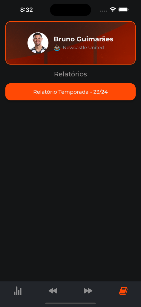 Performa Sports - Performa Sports app dashboard showing professional athlete profile and season tactical report button