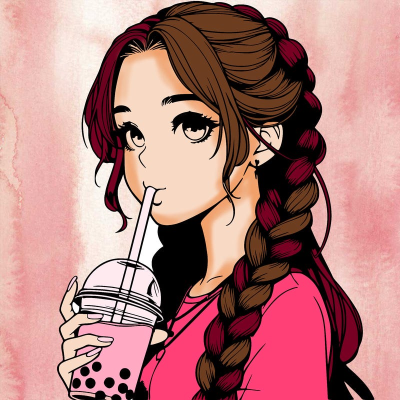 realistic girl with braided hair drinking boba