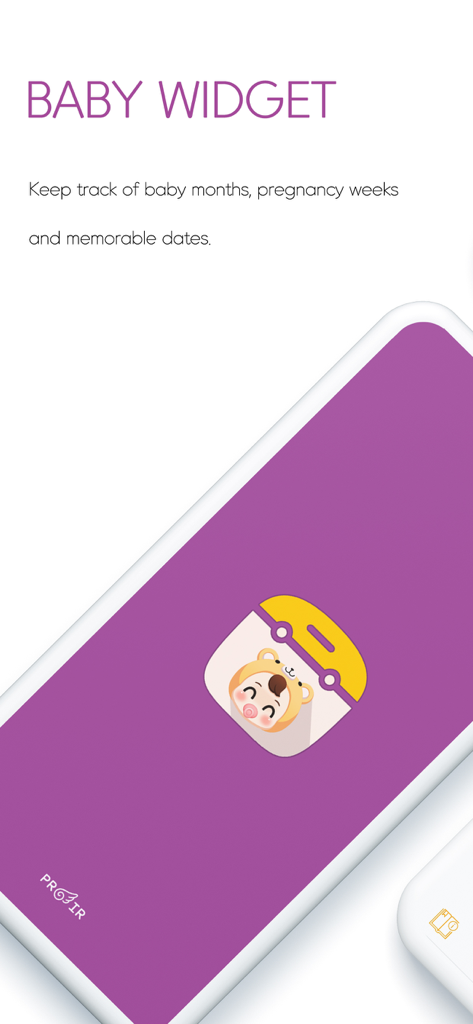 Baby Widget tracker app showing baby tracking features and pregnancy weeks milestones