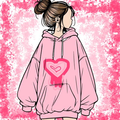 realistic girl with a oversized sweatshirt on and a bun