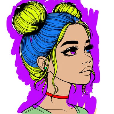 realistic girl with buns on the top of her head