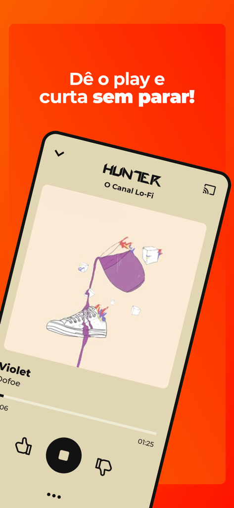 Interface do reprodutor de música Hunter.FM tocando o canal de rádio Lo-Fi