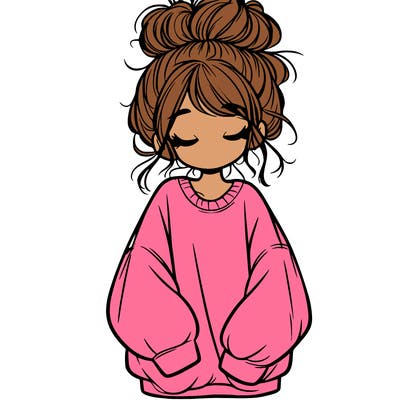 girl with baggy sweatshirt and messy bun