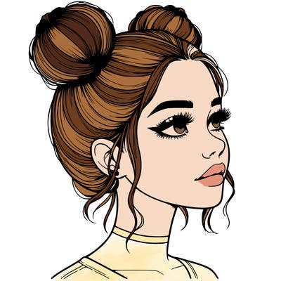 realistic girl with buns on the top of her head