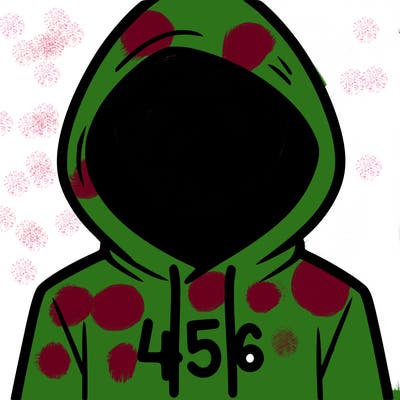 a person with non face waering a hoodie with a 456 symbol