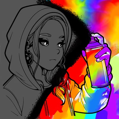 a realistic girl, spray painting