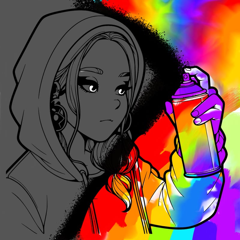 a realistic girl, spray painting