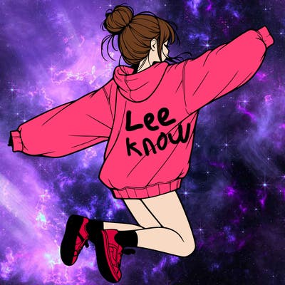 realistic girl jumping with a bun and oversized sweatshirt