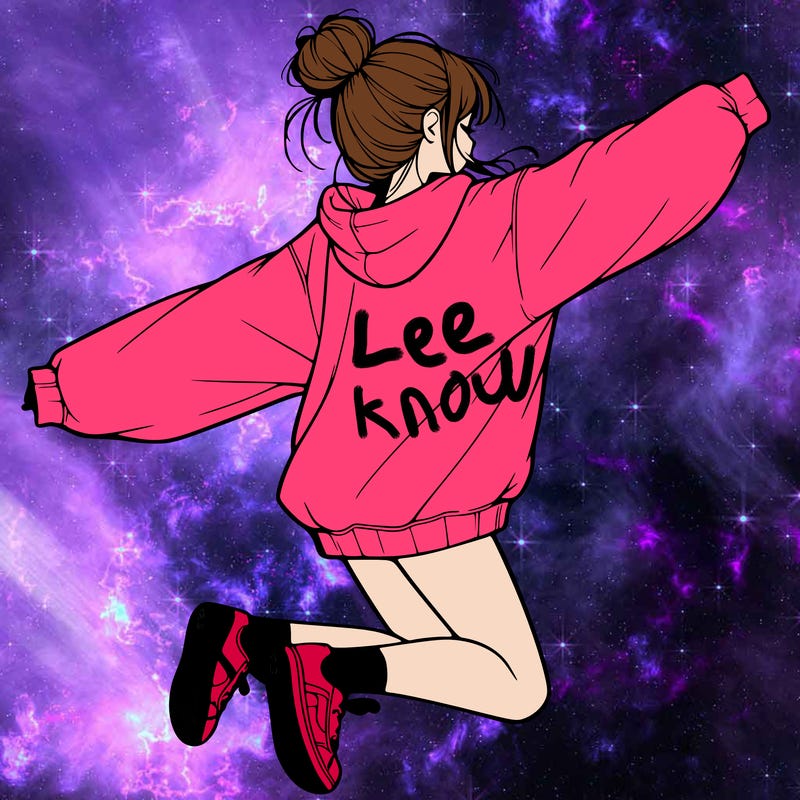 realistic girl jumping with a bun and oversized sweatshirt