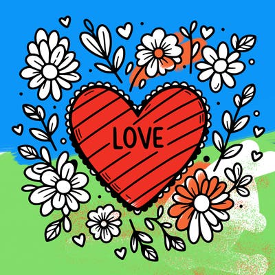 love heart with flowers around it