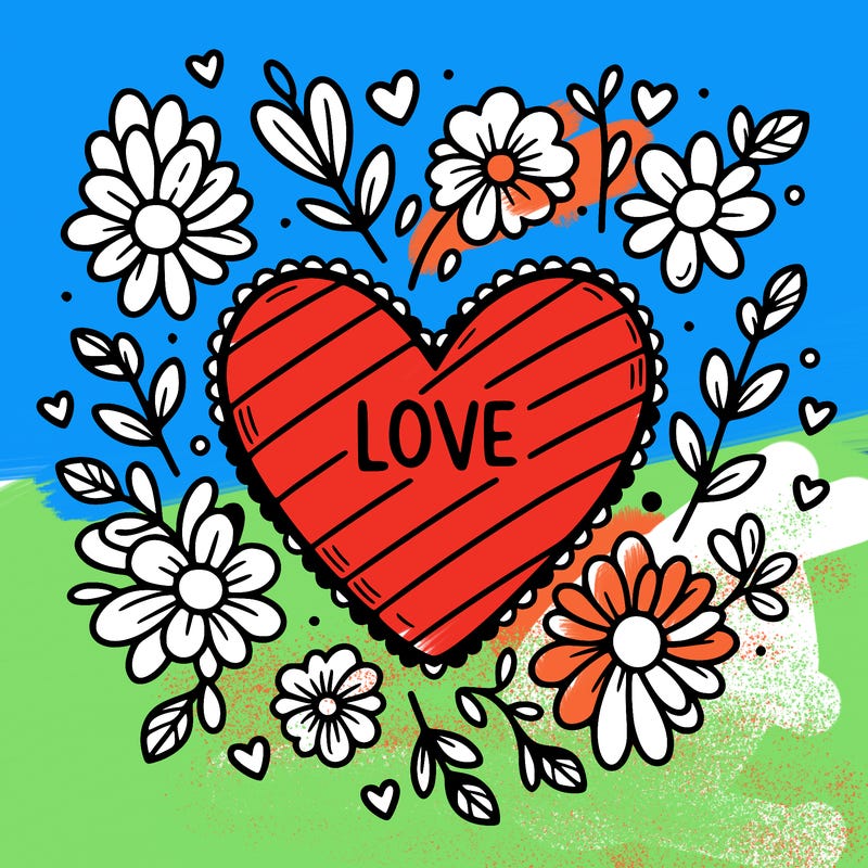 love heart with flowers around it