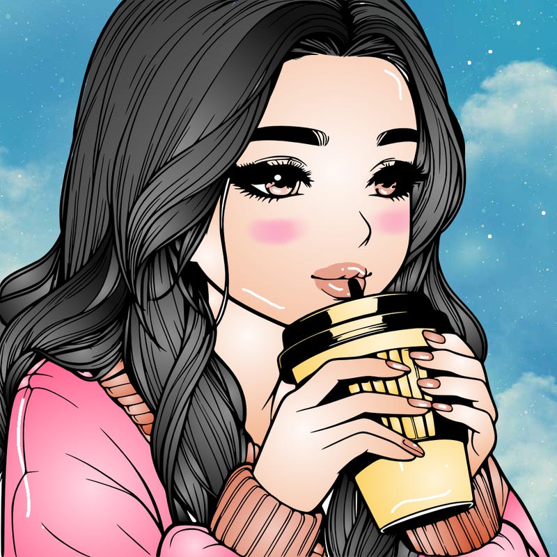 realistic girl drinking coffee