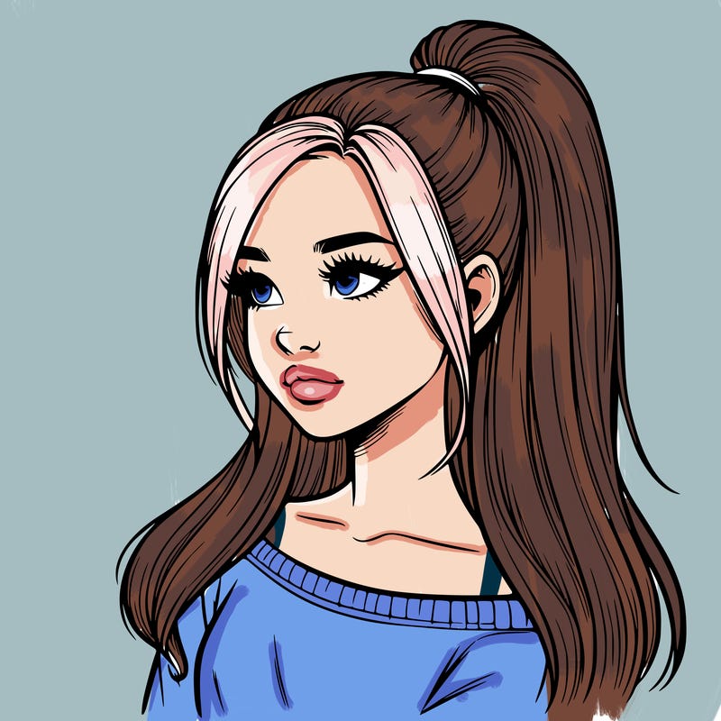 realistic girl with a high ponytail