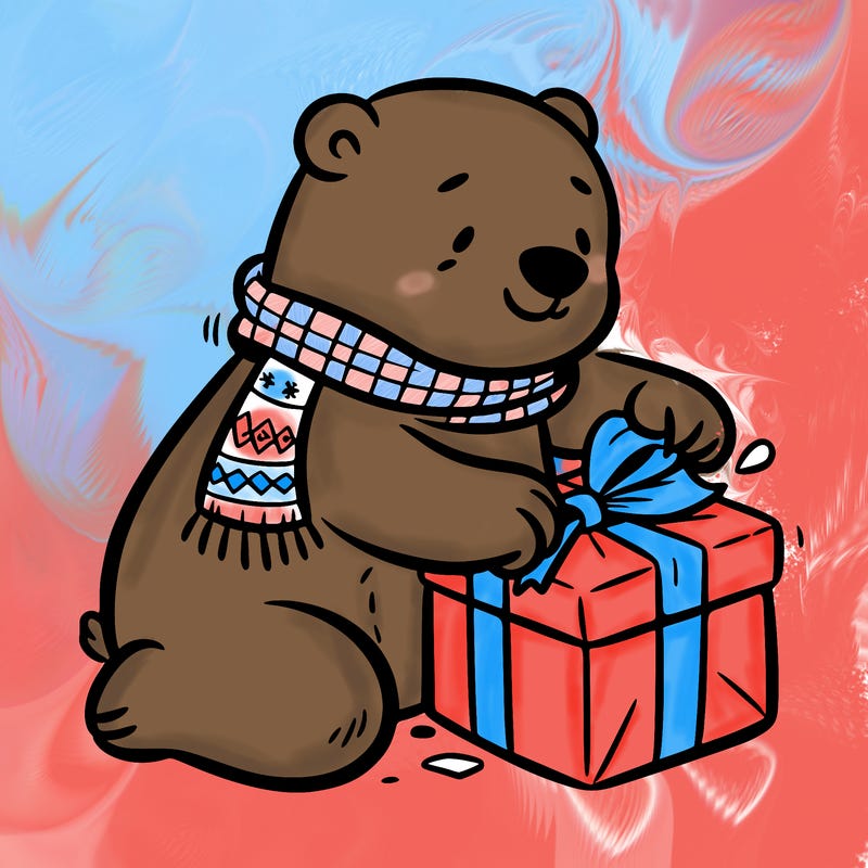 polar bear wrapping a present