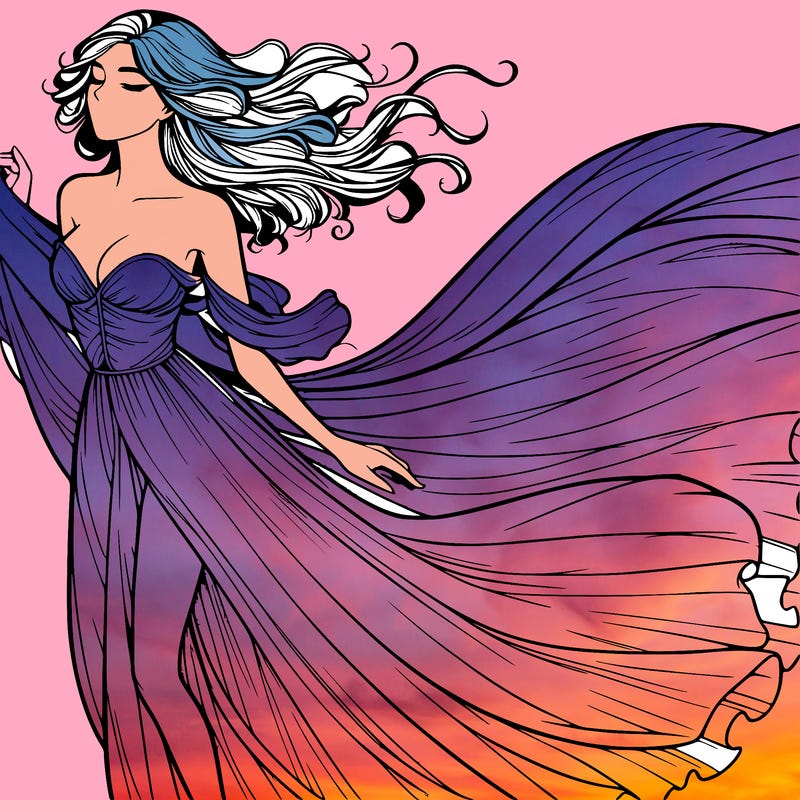 realistic woman in dress flowing the the wind