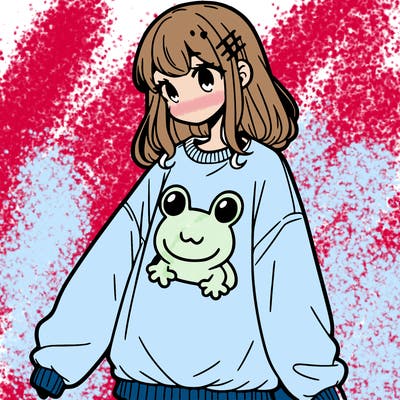 girl wearing frogging sweatshirt