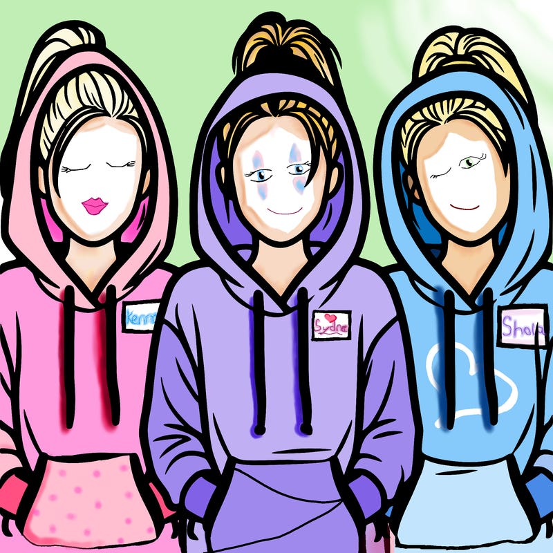 three faceless girls in a hoodie