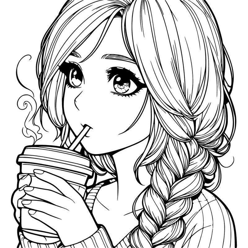 realistic girl drinking coffee