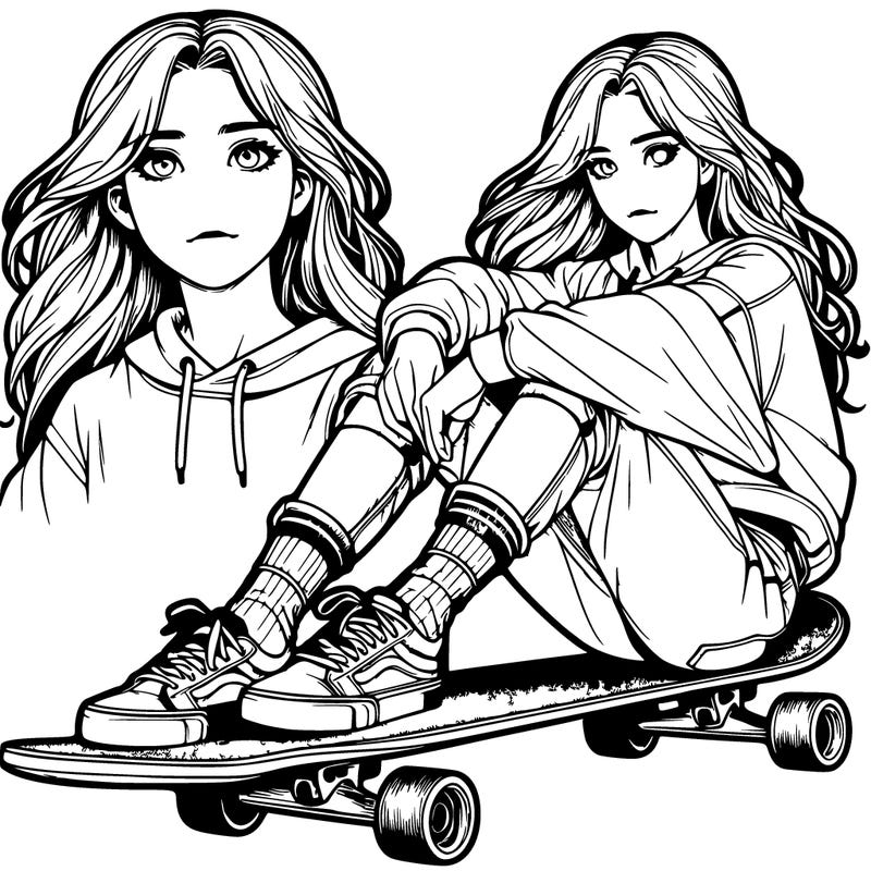 realistic teenage girl riding a skateboard