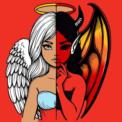 realistic angel half demon