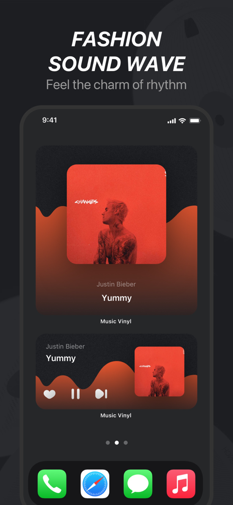 Aesthetic music widgets with sound wave theme on an iPhone home screen