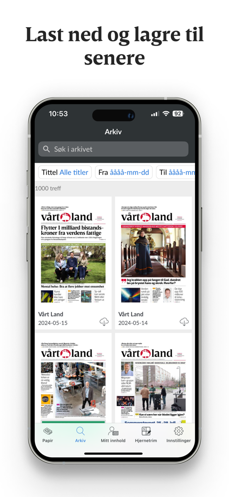 Vårt Land e-avis - Digital archive of Vart Land newspaper editions in the mobile app