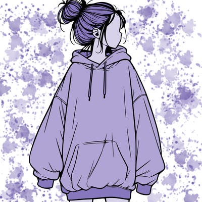 realistic girl with a oversized sweatshirt on and a bun