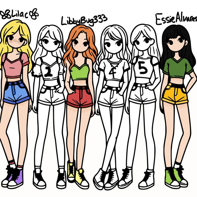 a group of girls wearing crop tops and shorts