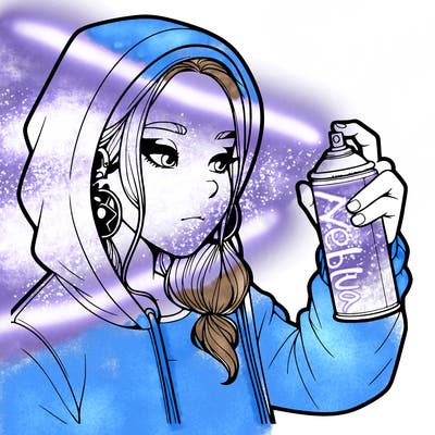 a realistic girl, spray painting