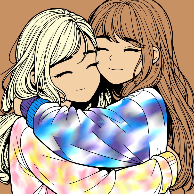 realistic two girls hugging